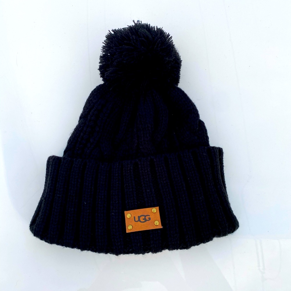 black cable knit UGG beanie